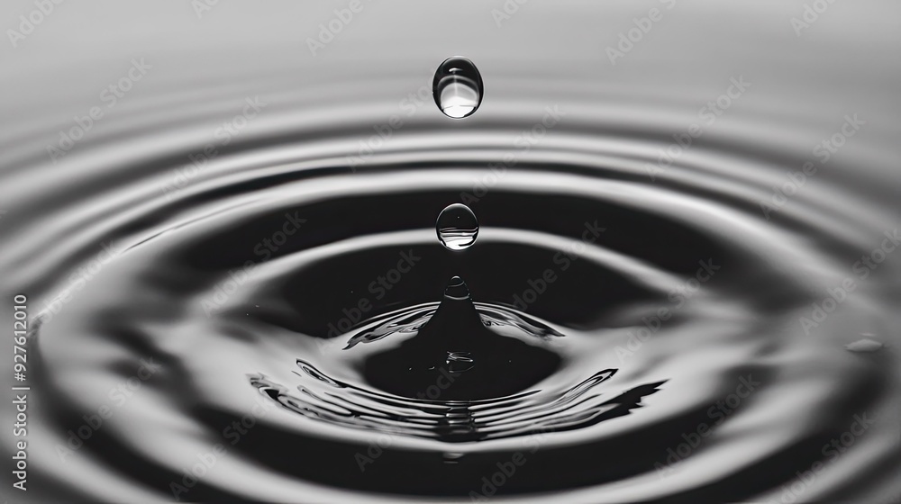A close-up of a water droplet falling into a smooth body of water, capturing the instant it touches down and the ripples it creates. A close-up of a water droplet falling into a smooth body of water, capturing the instant it touches down and the ripples it creates.
