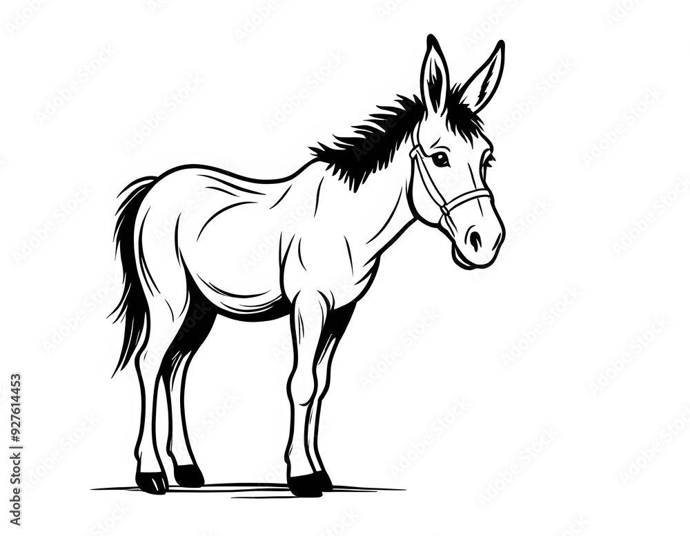 Obraz premium Drawing of a cute donkey to color.