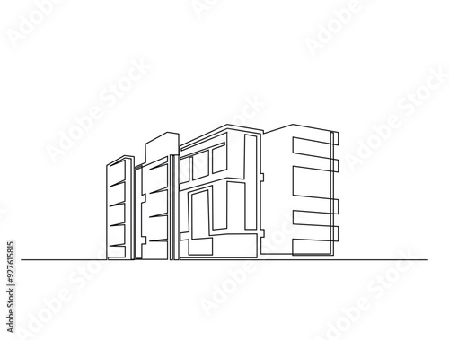 Continuous one line drawing of architecture building. Modern house architecture single line vector illustration. Editable line vector.