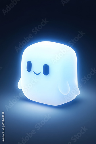 cute glowing blue ghost on dark background