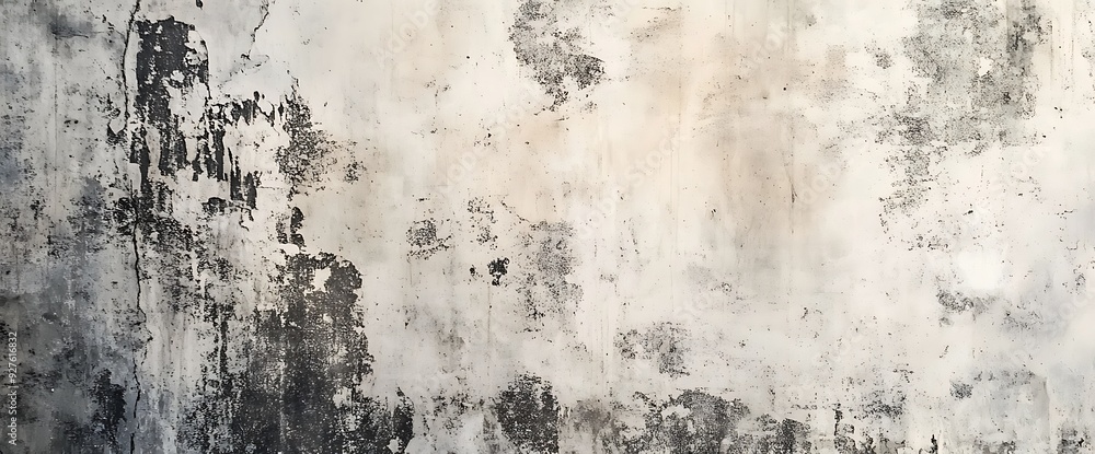 Fototapeta premium Grunge white wall with black paint peeling off.