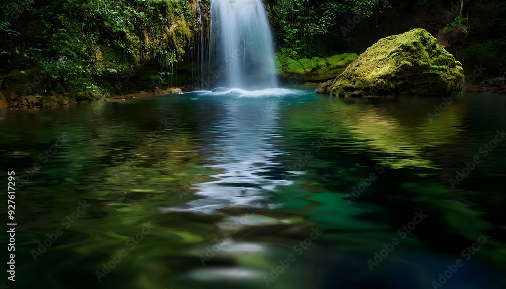 stunning tropical waterfall in a lush green forest, cascading into a clear pool, ideal for eco-tourism and nature-inspired designs stunning tropical waterfall in a lush green forest, cascading into a clear pool, ideal for eco-tourism and nature-inspired designs