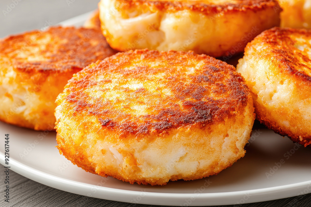 Crispy Golden Hash Brown Cakes, perfectly fried to a golden brown, showcasing a crispy exterior and fluffy interior, ideal for breakfast or a satisfying snack. Crispy Golden Hash Brown Cakes, perfectly fried to a golden brown, showcasing a crispy exterior and fluffy interior, ideal for breakfast or a satisfying snack.