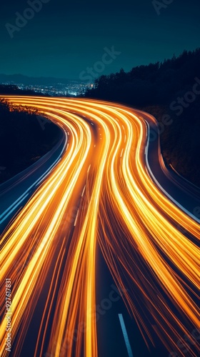 A high-speed road with light trails in motion