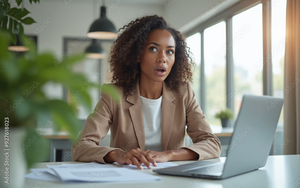 black woman with surprise facial expression at office black woman with surprise facial expression at office