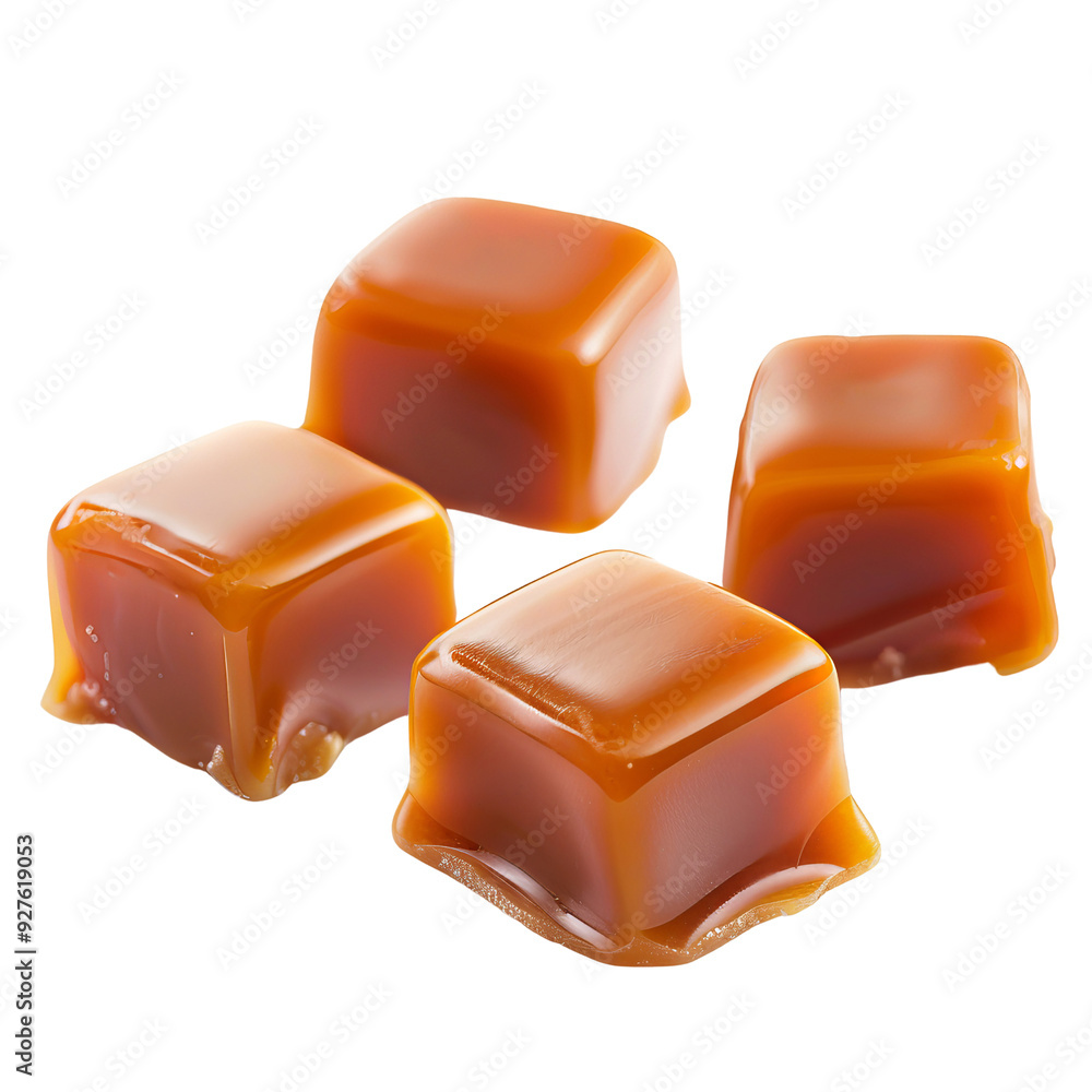 Soft Caramel Candy Pieces in an Isolated Arrangement on White. Soft Caramel Candy Pieces in an Isolated Arrangement on White.