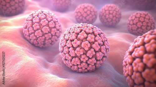 Human Papillomavirus (HPV) on Skin Cells, Textural Focus on Virus and Initial Infection Stage