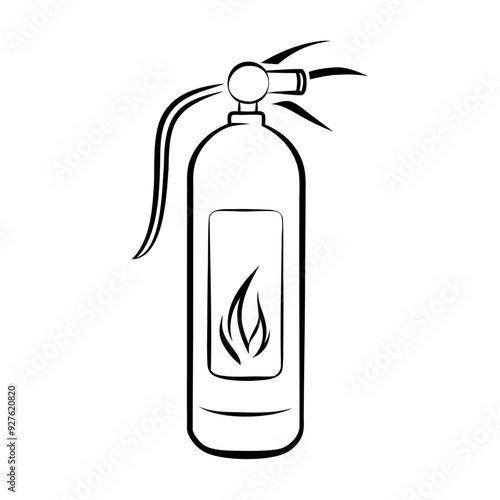 Black silhouette danger safety protection fire extinguisher icon and vector illustration