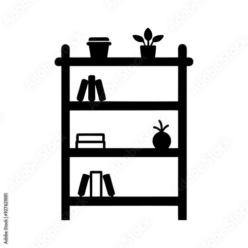 Black silhouette wooden furniture shelf icon and vector illustration isolated on white