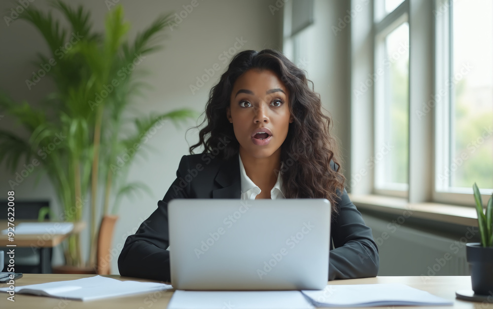 black woman with surprise facial expression at office black woman with surprise facial expression at office