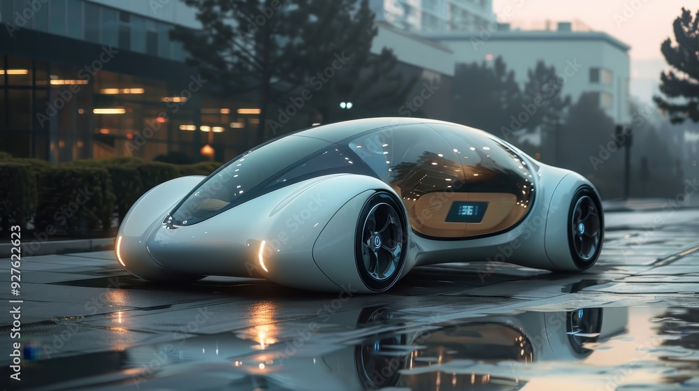 Futuristic Concept Car in City Setting Futuristic Concept Car in City Setting