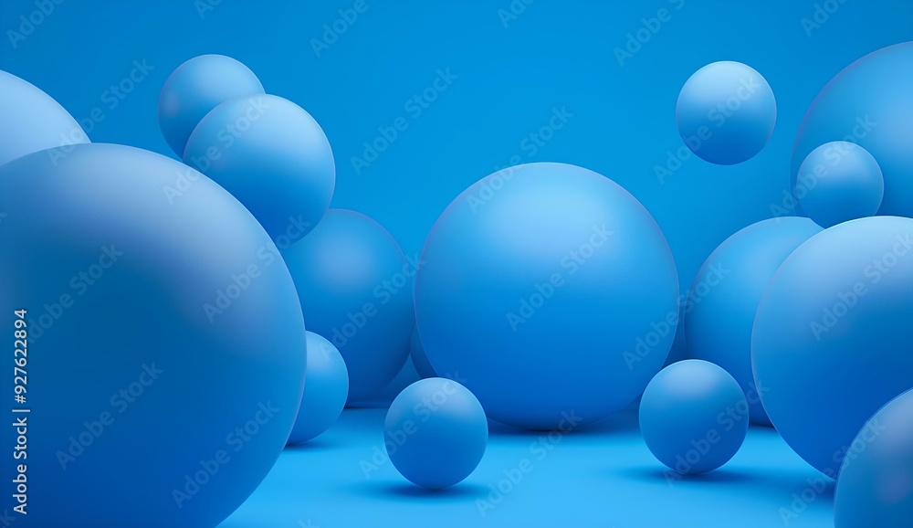 Abstract blue background with balls, 3D rendering. Minimal geometric pattern for banner design, poster or presentation. Close up view of abstract ball shapes on a blue background. Abstract blue background with balls, 3D rendering. Minimal geometric pattern for banner design, poster or presentation. Close up view of abstract ball shapes on a blue background.