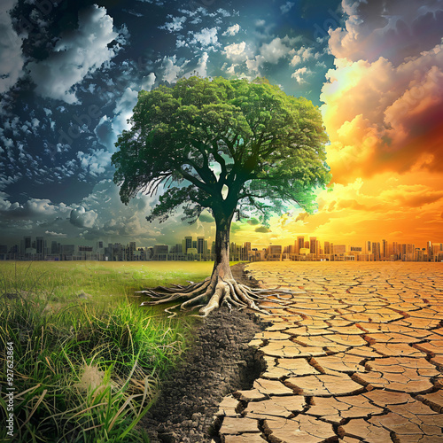 Climate change landscape with treee