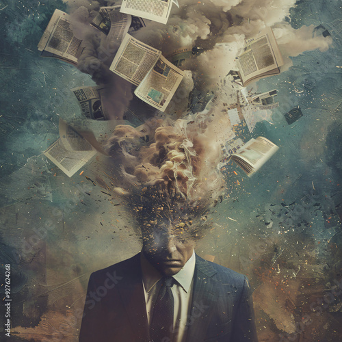 Bankrupt person with money explosion in his head