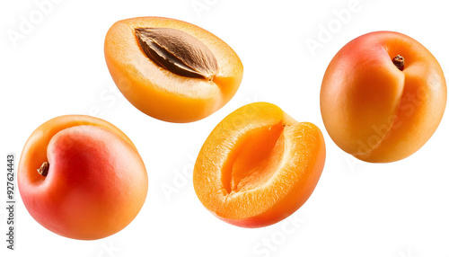 Apricot floating in the air, isolated on white background