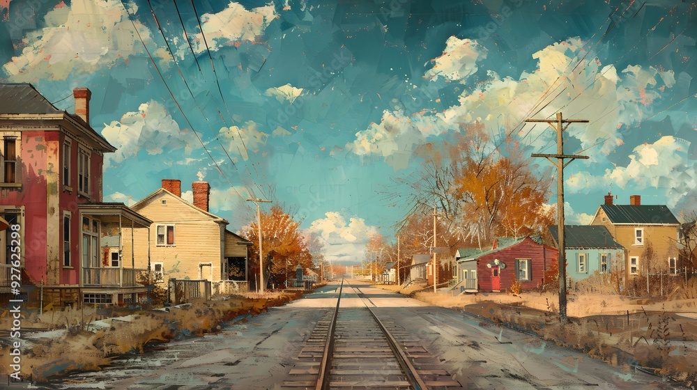 Fototapeta premium Train Tracks Through Town.