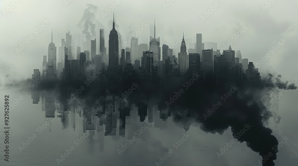 Fototapeta premium Cityscape Reflection in Smoky Haze