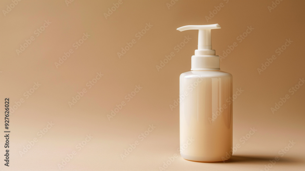 Plastic white bottle of hand lotion without a label, soap, cream, washing gel, cosmetics container, brown beige background Plastic white bottle of hand lotion without a label, soap, cream, washing gel, cosmetics container, brown beige background