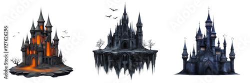 dark fantasy medieval Halloween gothic castle isolated on a transparent background photo