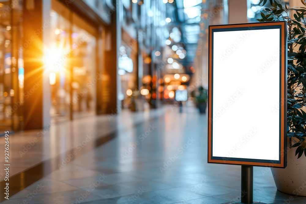 A blank digital screen inside a modern shopping mall, placed in a hightraffic area, ideal for upcoming sales or events A blank digital screen inside a modern shopping mall, placed in a hightraffic area, ideal for upcoming sales or events