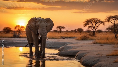 Elephants in Chobe National Park Botswana Africa elephants crossing Olifant river evening shotKruger national park.
