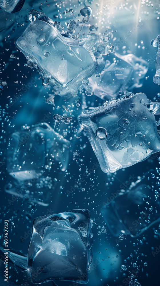 background with crystals of frozen ice cubes in water background with crystals of frozen ice cubes in water