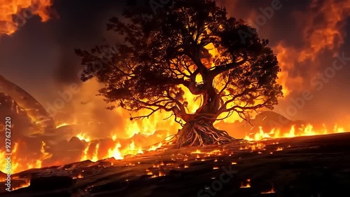 Moses by the burning bush at mount Horeb