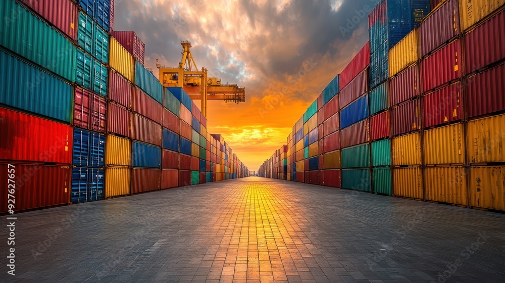 Fototapeta premium Container industrial yard shipping Export Logistic