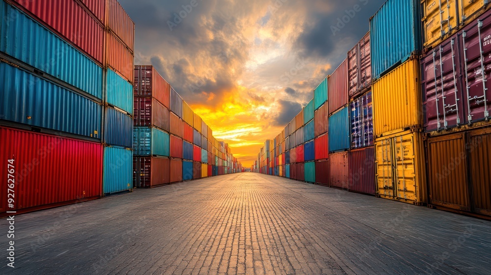 Fototapeta premium Container industrial yard shipping Export Logistic