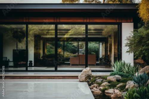 Aesthetic home entrance with large glass sliding doors