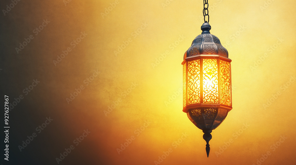 Ramadan lantern hanging with copy space on yellow gradient background. Ramadan lantern hanging with copy space on yellow gradient background.
