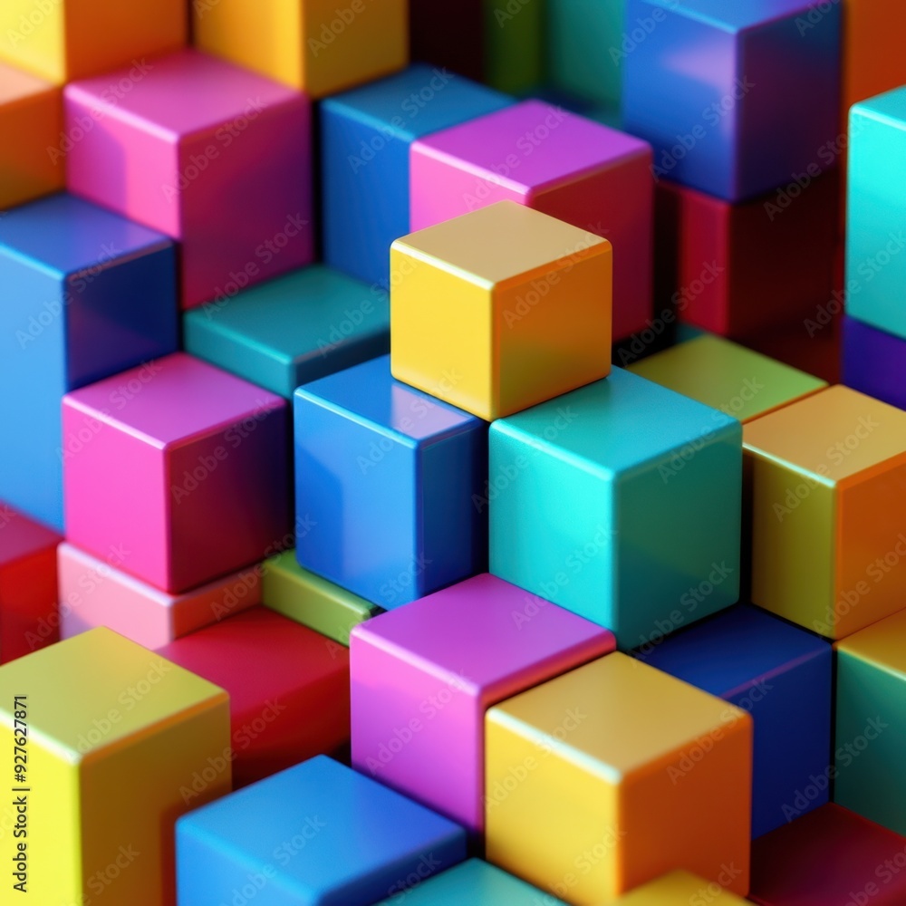 Colorful geometric cubes stacked in an abstract, modern evolution concept, each cube representing a stage in business or creative development. Colorful geometric cubes stacked in an abstract, modern evolution concept, each cube representing a stage in business or creative development.