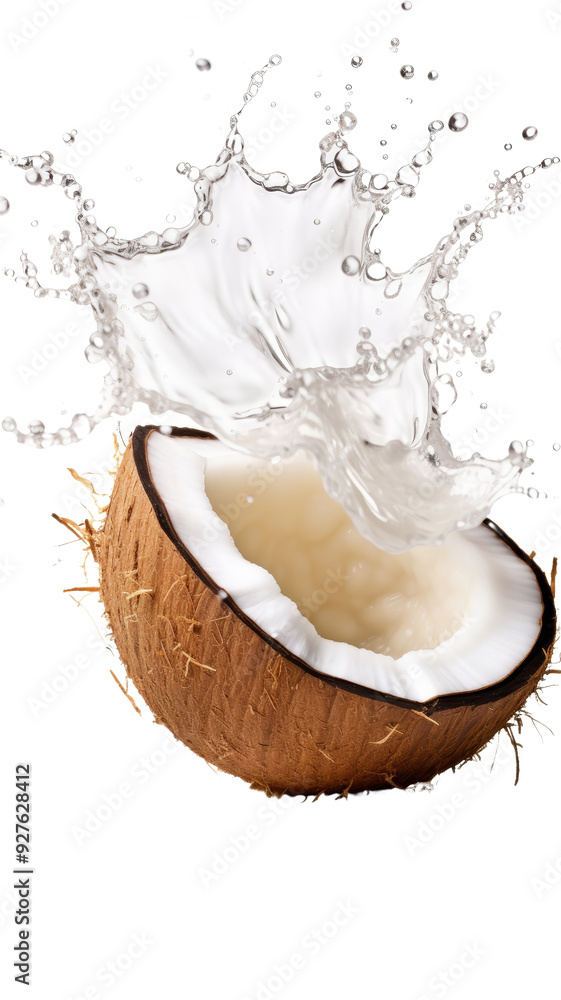 Coconut Half Splashing Water with Creamy Inside and Texture. Coconut Half Splashing Water with Creamy Inside and Texture.
