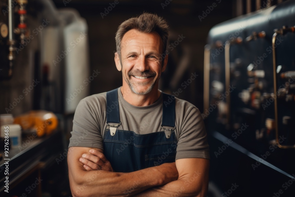 Smiling portrait of a middle aged Caucasian male plumber Smiling portrait of a middle aged Caucasian male plumber
