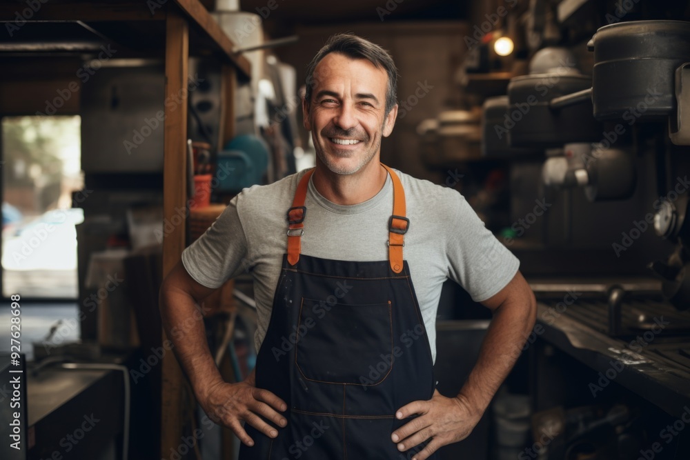Smiling portrait of a middle aged Caucasian male plumber Smiling portrait of a middle aged Caucasian male plumber