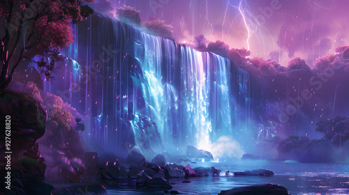 Wallpaper Mural Beautiful Concept neon colorful water fall in hilly area. Torontodigital.ca