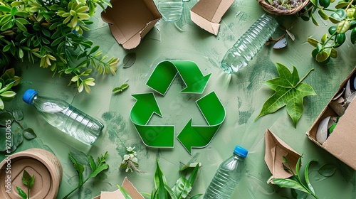 An image showcasing eco-friendly practices such as recycling, using renewable energy, and reducing waste. photo