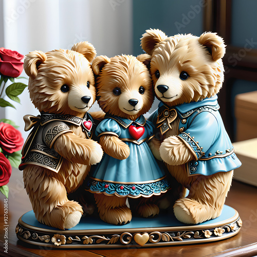 Timeless 3D Engraved Scene: Day of Friendship & Unity - Adorable Teddy Bears Symbolizing Love & Bond photo