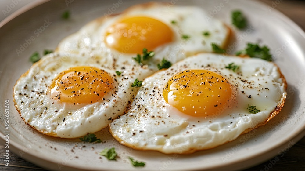 Eggs served on a plate, topped with a light sprinkle of salt and pepper, perfect for a morning meal. Eggs served on a plate, topped with a light sprinkle of salt and pepper, perfect for a morning meal.