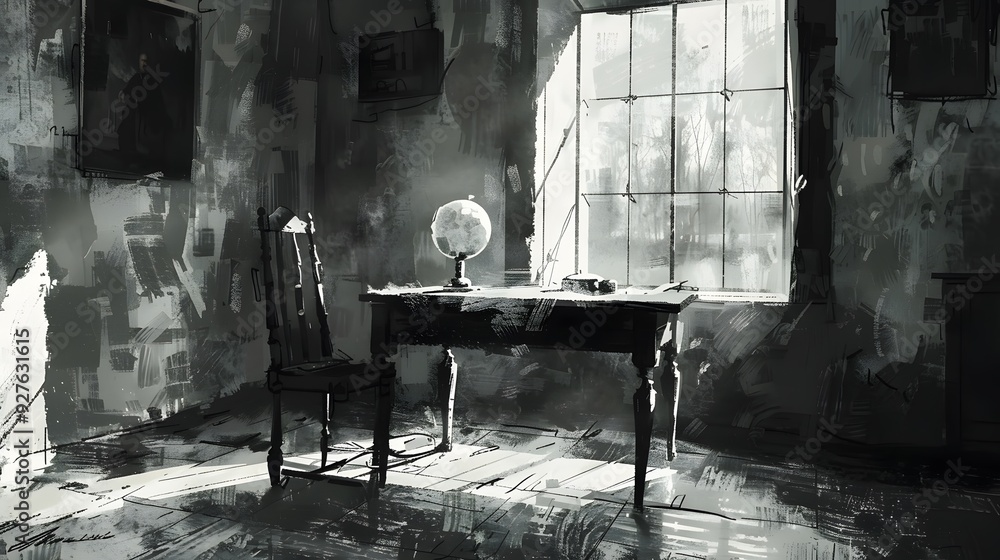Gloomy Interior with a Window View. Gloomy Interior with a Window View.