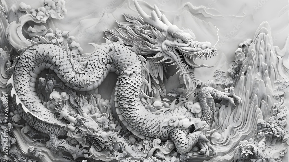 White Marble Dragon Sculpture. White Marble Dragon Sculpture.