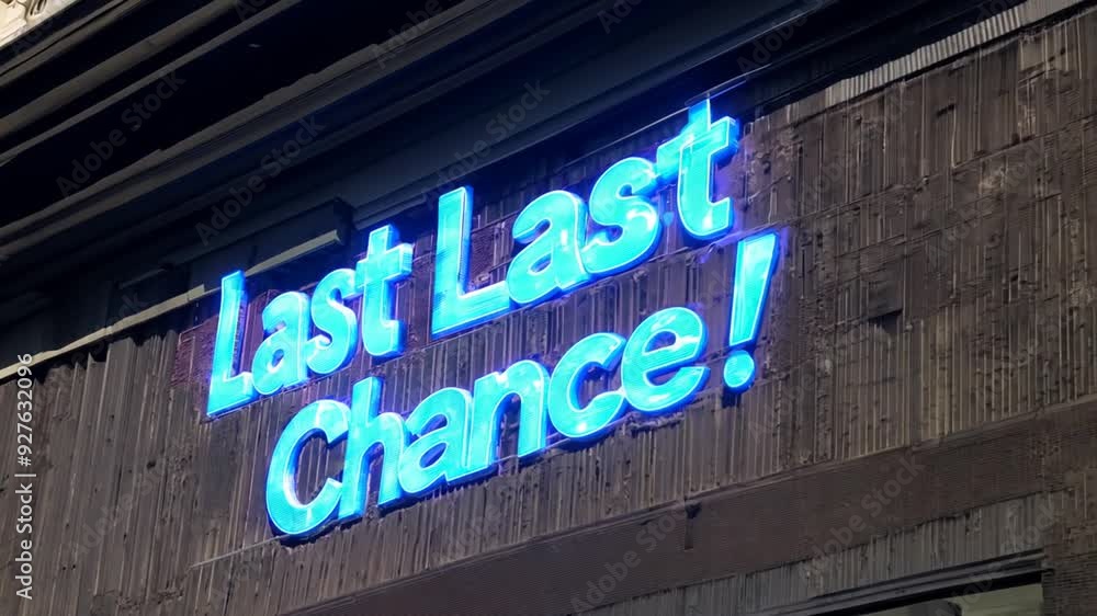 Neon Sign Announcing Last Chance Sale on Building Exterior at Night Generative AI Neon Sign Announcing Last Chance Sale on Building Exterior at Night Generative AI