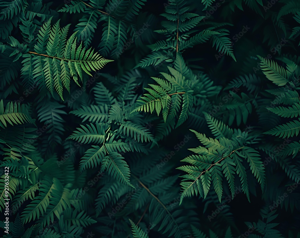 Fern leaves in a dark, abstract background, from a top view. Dark green fern textures. A forest vegetation pattern. The shadows of nature leaves. Greenery wallpaper Fern leaves in a dark, abstract background, from a top view. Dark green fern textures. A forest vegetation pattern. The shadows of nature leaves. Greenery wallpaper