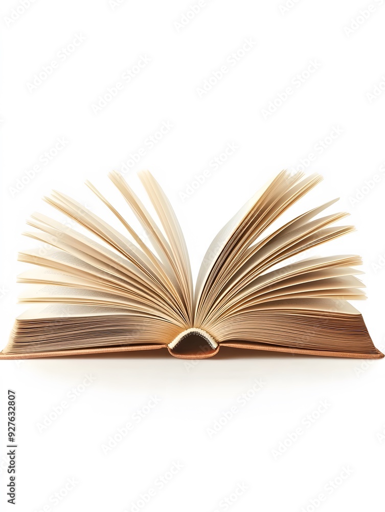 Open book with fanned pages, isolated on white background. A symbol of knowledge, learning, and education. Open book with fanned pages, isolated on white background. A symbol of knowledge, learning, and education.