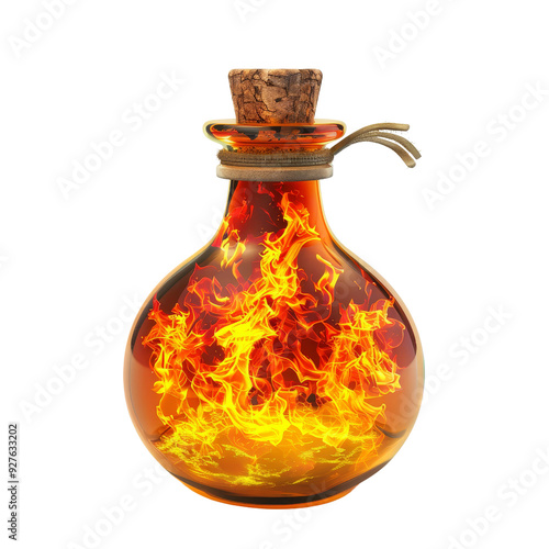 Vibrant Potion Bottle Filled with Animated Flame Effect Inside.