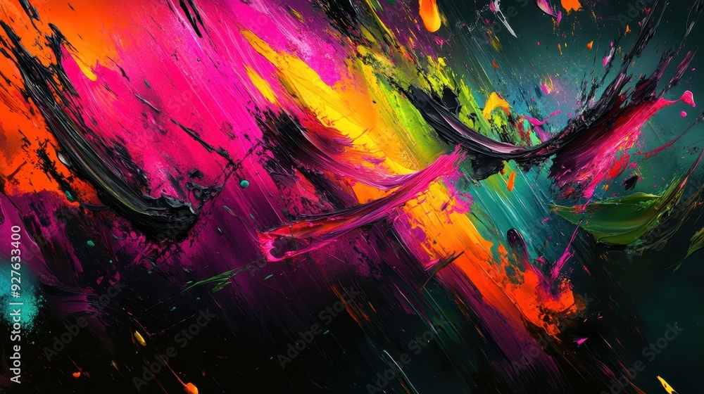 Fototapeta premium Abstract Colorful Paint Swirls on Dark Background, Artistic Expression, Modern Art, Graphic Design, Digital Art, Texture