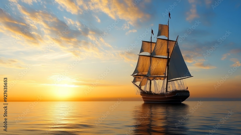 Fototapeta premium Setting sail, sailing, future vision, dream, new starting point, ready to sail, vast ocean, starting point, dream realization, starting line, inspiration, create unlimited, new chapter, vast sky, turb