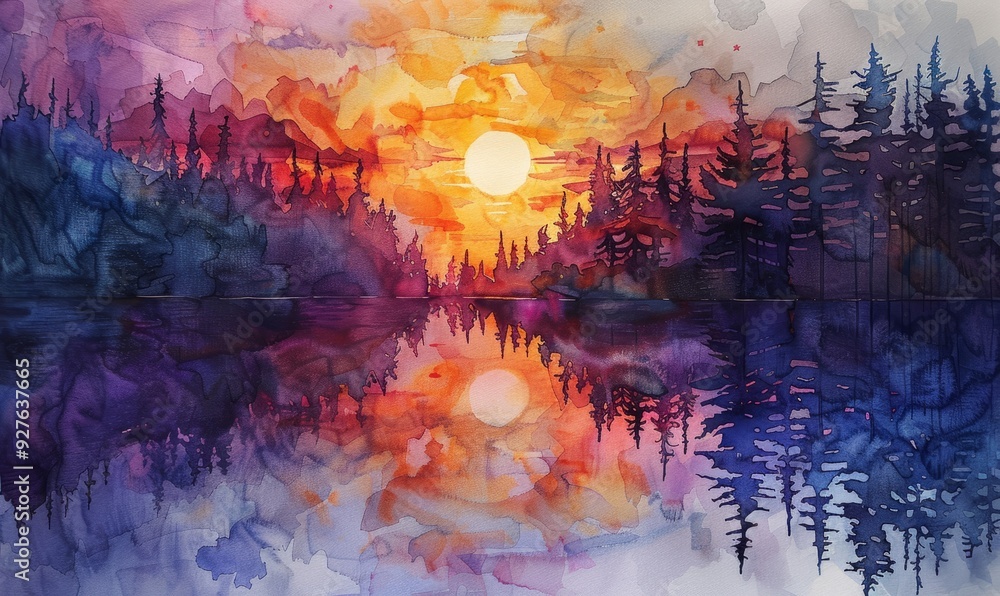 Naklejka premium Watercolor abstract twilight reflections on white.