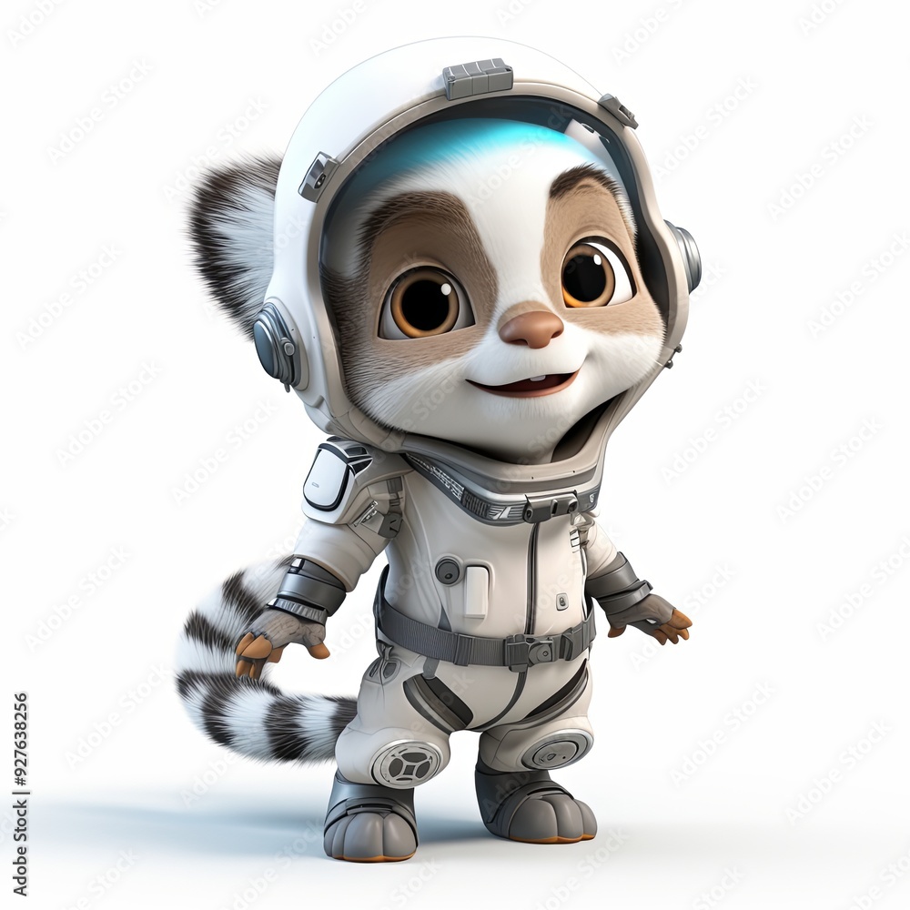 Lemur astronaut in spacesuit. Cute lemur in space outfit and protective jumpsuit isolated on white. Lemur astronaut in spacesuit. Cute lemur in space outfit and protective jumpsuit isolated on white.