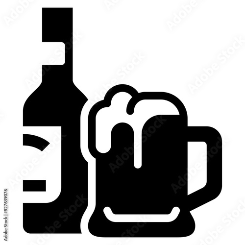 beer stein with bottle solid icon
